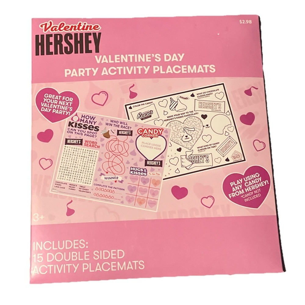 Hershey's Valentine's Day Paper Activity‎ Placemats, Pink and White, 15 Count, 9